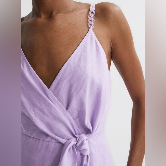 Reiss Esme Linen Side Tie Midi Dress in Lilac - Picture 3 of 16